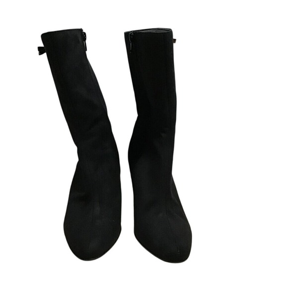 Womens Solid Black Leather Upper Side Zip Pointed Toe Cone Heeled Boots Size 6W - Picture 4 of 8